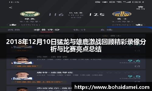 2018年12月10日猛龙与雄鹿激战回顾精彩录像分析与比赛亮点总结